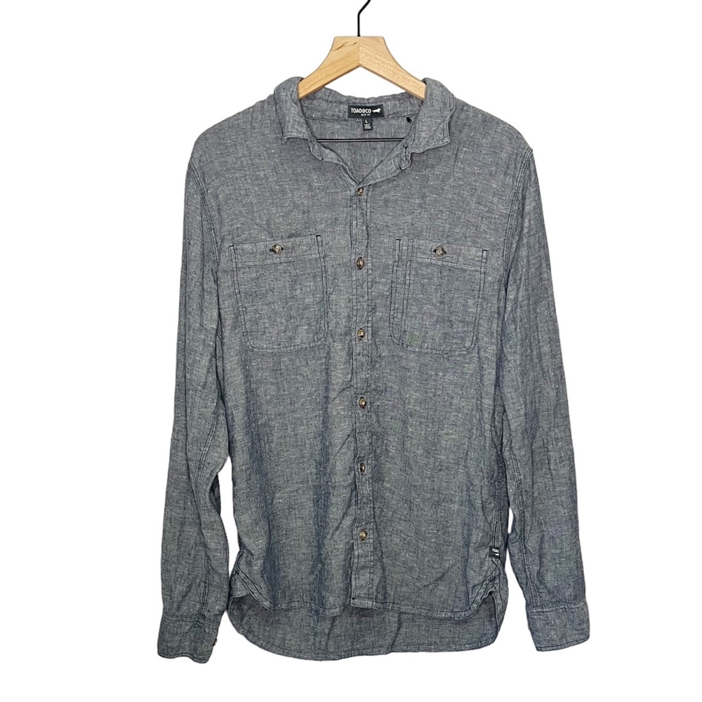 Toad & Co Hemp Blend Taj Long Sleeve Button Shirt in Blue L
